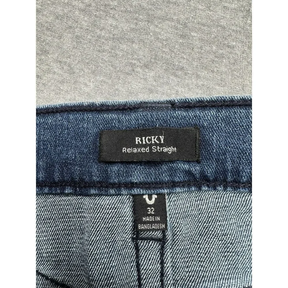 TRUE RELIGION‎ MENS RICKY STRAIGHT BLUE JEANS Distressed 32/34 $159.00 NWT